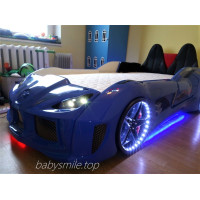 Дитяче ліжко машина - з м'якою спинкою, Ауді синя 190х90 см